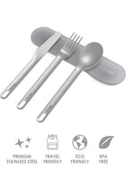 Stainless Travel Utensil Set - Reusable 3-Piece Silverware with Carrying Case (Gray)