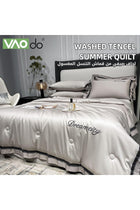 4 Pieces Queen Duvet Cover Set, Washable Ice Silk Quilt, Absorbs Heat To Keep Cooling, Include 1* Duvet Cover 200x230cm, 1* Flat Sheet 245x245cm, 2* Pillowcases 48x74cm, Gray