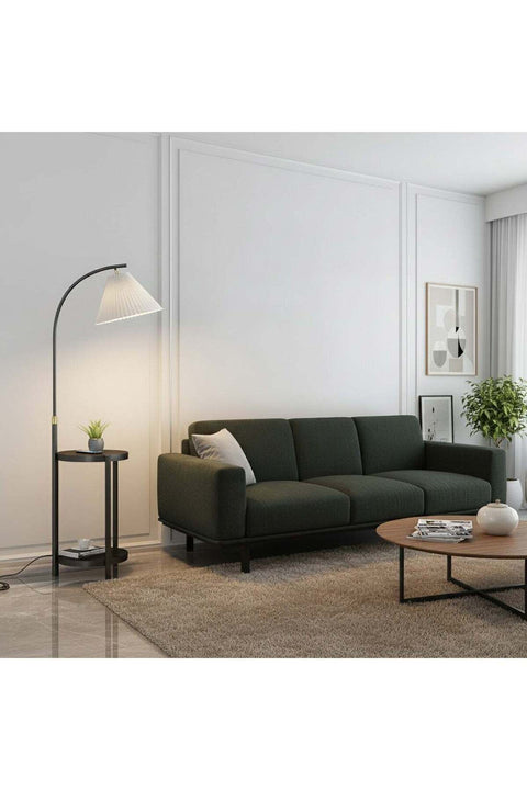 Arc Floor Lamp with Side Table 3-Color Dimmable LED (3000K-6000K) 12W Standing Lamp with Storage Shelf for Living Room Bedroom