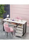 Nail Desk with Storage - 3-Drawer Marble Vanity Table | Salon Manicure Workstation with Open Shelf | Makeup Desk for Home/Beauty Studio
