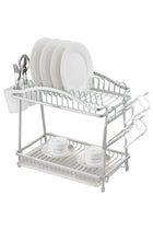 Life Smile 2-Tier Aluminium Dish Drying Rack with Cup Holder & Cutlery Stand – Auto-Drain Kitchen Organizer