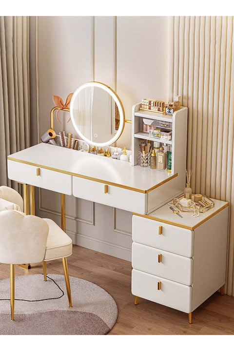 Modern Minimalist Dressing Table Dresser Vanity Table with LED Makeup Mirror and 3 Drawers for Storage 100*40*120CM