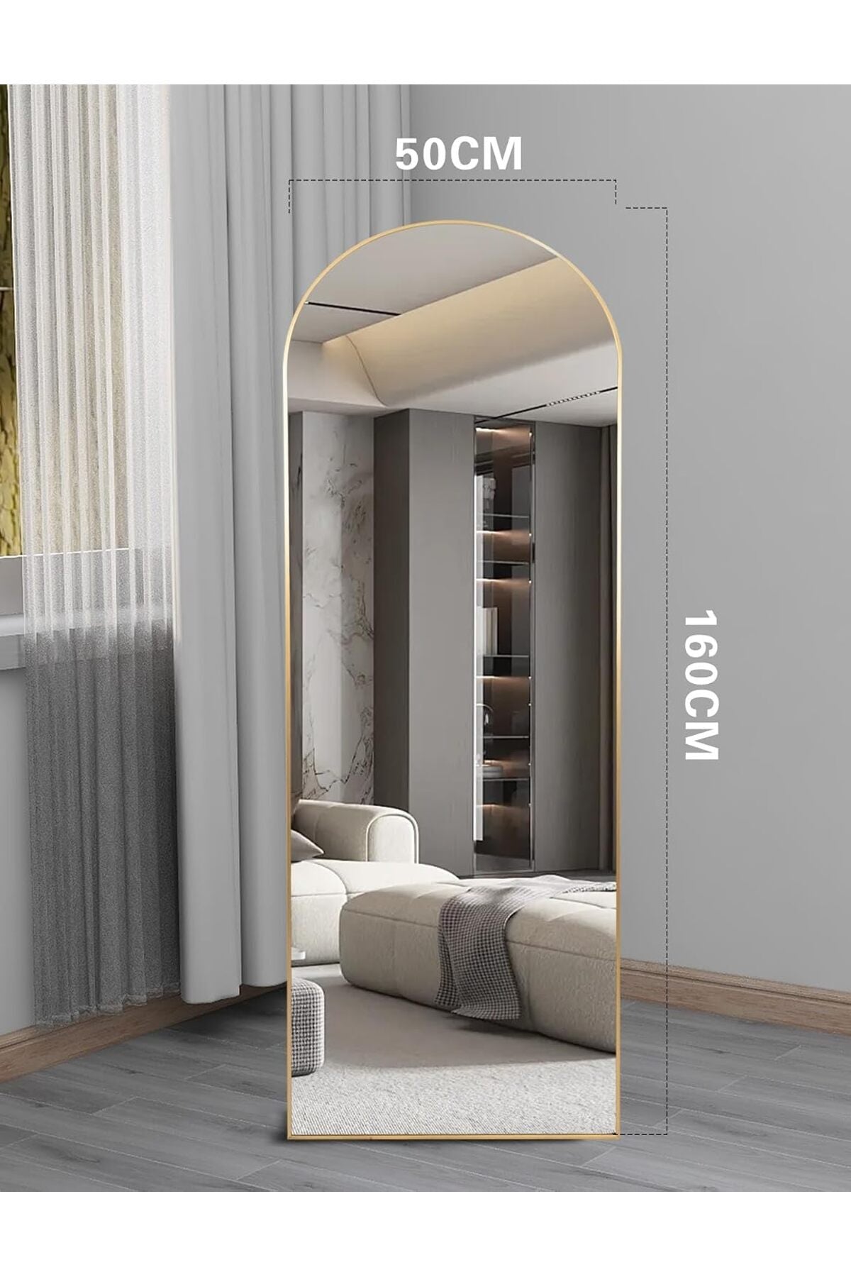 Full Body Mirror Full Length Mirror (160* 50CM), Hanging Vertical Or Inclined Floor Mirror (With Bracket), Bedroom Mirror, Wall Mounted Mirror, Vanity Mirror (Golden, 160 * 50CM)