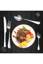 24 Piece Silverware Flatware Set With Stand, Stainless Steel Utensils (Silver, Set B)