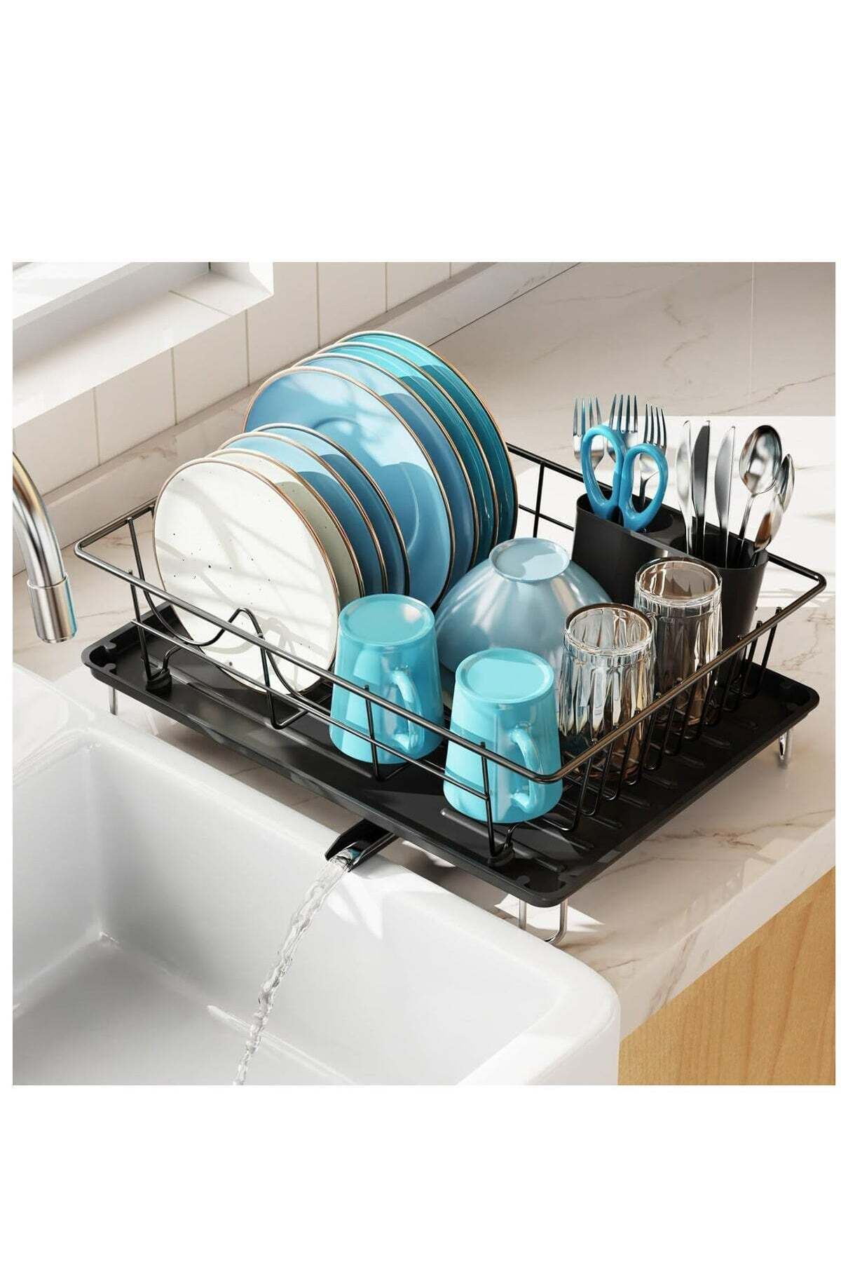 Dish Rack Dish Drying Stand Dish Drainer Plate Rack Dish rake Kitchen Organizer Dish Drying Rack Countertop Large Antibacterial Kitchen Utensils Dish racks Dish Stand (Black)