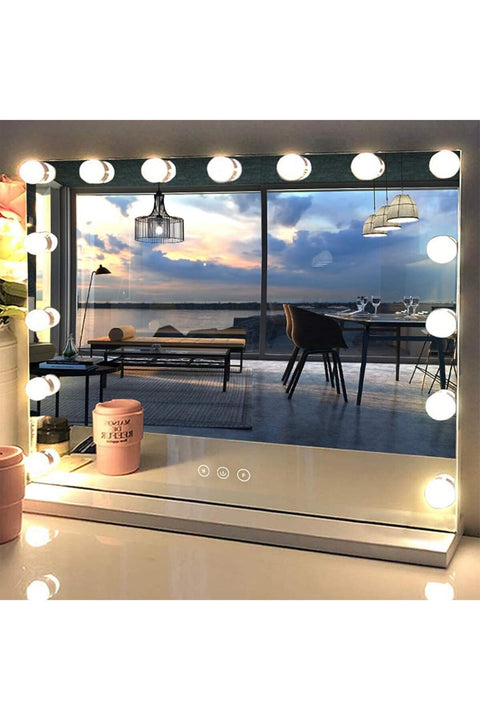 Hollywood Vanity Mirror with LED Lights, Touch Control, Large Makeup Mirror with 15 Bulbs, White (15LED White 60cmx52cm)