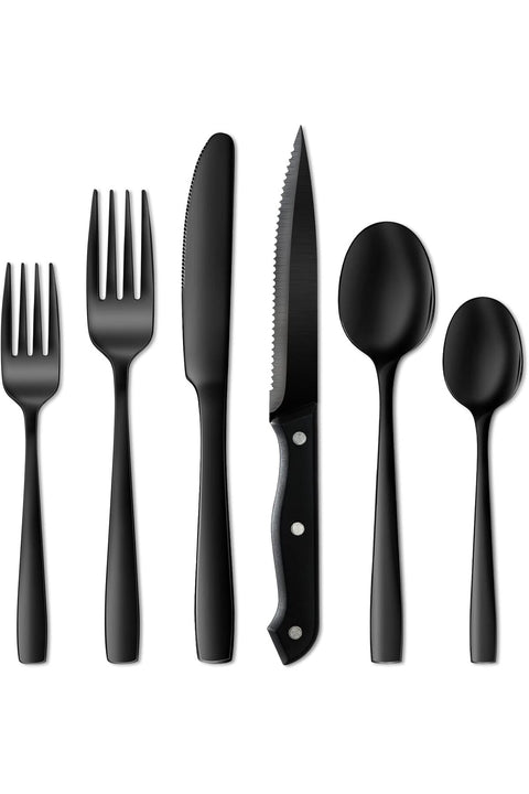 24 Pieces Black Silverware Set, Black Flatware Set, Food-Grade Stainless Steel Cutlery Set for 4
