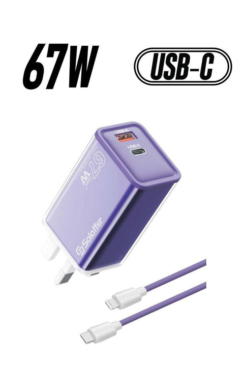 USB C Charger 67W, Type C Wall Charger 2-Port PD 3.0 & QC 4.0 Fast Charging USB Charger Power Adapter with USB C Cable for all phones, iPhone 13/14/15 Pro Max/15 Pro, iPad, Samsung Phones