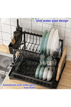 Dish Drying Dish Rack Drain Rack Drying Stand Wrought Iron Double-Layer Dish Rack Kitchen Rack for Bowls & Chopsticks Kitchen Counter 2 Tier Dish Sponge Holder Cup Holder Utensil (Black)