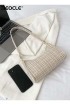 Women's Textured Tweed Fabric Baguette Shoulder Bag with Zipper Closure Elegant Casual Underarm Bag for Daily Commute Brunch Dates & Office Use