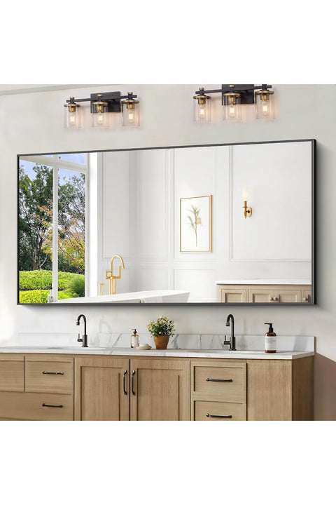 VPARTY 36x72 inch Bathroom Mirror,Black Rectangle Mirror,Wall Mounted Bathroom Frame Vanity Mirror with Square Corner for Bedroom Living Room, Entryway Hangs Horizontal (Black-Square Corner, 90x180cm)