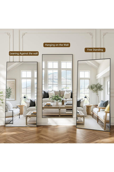 Koonmi 89 × 198 cm Floor Standing Mirror, Full Body Mirrors with Stand for Bedroom, Hanging Mounted for Living Room Cloakroom, Black