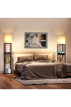 Floor Lamp with Shelves and Drawer, 3 CCT LED Bulb, Corner Display, White Linen Shade