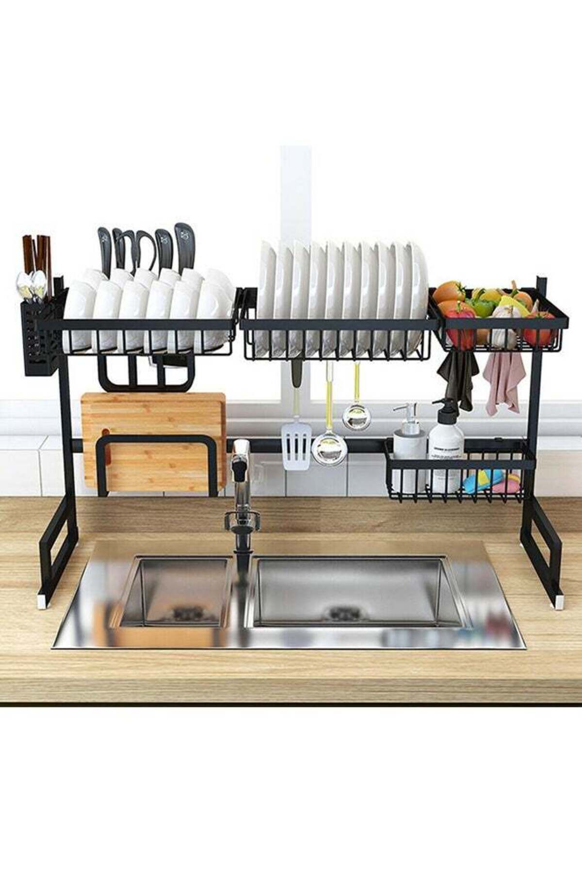 Over The Sink Dish Drying Rack Organizer Black 85cm