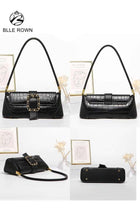 Bags for Ladies Crocodile Pattern Handbag for Daily Use Stylish Women Shoulder Bag with Inner Zipper Pocket and Front Gold Buckle Lightweight Crossbody for Work and Casual Outfits Black