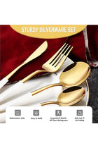 BuyOn Cutlery Set 24 Pieces Stainless Steel Tableware Dinner Mirror Polished for 6 (GOLD & WHITE)