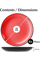 – 6 x Plate/Dinner Plate Set Stoneware Ceramic Tableware Set - Le Papillon Collection (Red, 26 cm)