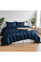 100% Organic Bamboo Duvet Cover with Pillowcase, 300 Thread Count, Navy Blue, Single