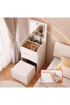-Long Vanity Desk with Flip Top Mirror and LED Lights, 3 Drawers Small Makeup Dressing Table with Cushioned Storage Stool, Space Saving Compact Vanity Set for Bedroom（SZZ007）