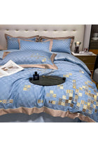 Xrare Bedding Set 4Pcs, King Size Duvet Cover Set, Jacquard Satin Quilt Cover(220x240cm), Embroidery Pattern Bed Set, Azure-PaleBlue