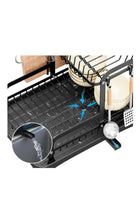 2 Tier Dish Drying Rack for Countertop, Large Capacity Kitchen Rack with Drainboard, Utensil Holder & Cup Holder, Space Saving Dish Drainer Organizer for Plates, Bowls & Cups, Black
