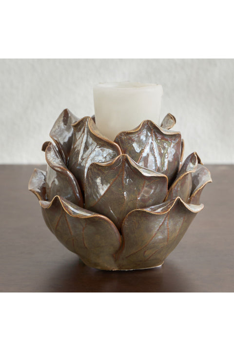 Liora Glazed Floral Tealight Candleholder - 10 cm
