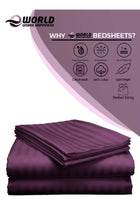 3 Piece Luxury Purple Striped Bed Sheet Set with 1 Flat Sheet and 2 Pillowcases for Hotel and Home