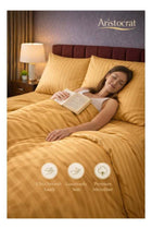 3‑Piece Striped Microfiber Flat Bed Sheet Set, Queen/King, 220x240cm, Gold