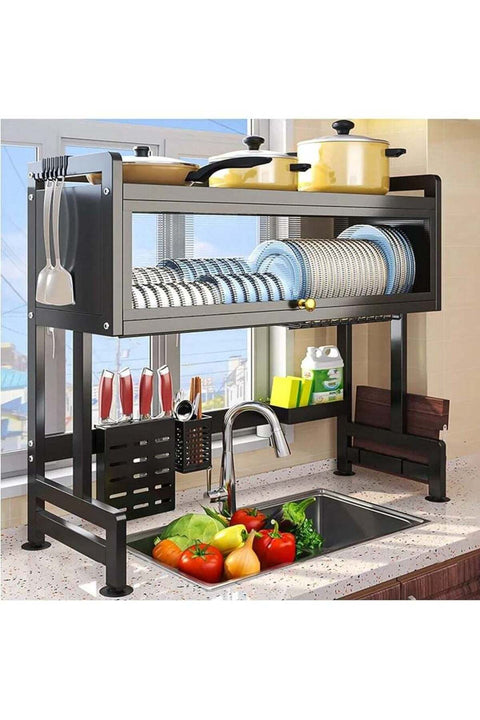 Dish Rack Organizer Stainless Steel with Doors Over cabinet organizer Sink Dish Drying Rack Storage Rack Kitchen Dish Drainer Nonslip Kitchen Multipurpose Rack Dust-Proof