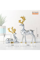 Beram Silver and Golden Crown Reindeer Figures Set Large and Small Resin Modern Geometric Deer Statues Elegant Silver Resin Reindeer Décor with Gold Antlers Luxury Christmas Holiday Home Ornaments