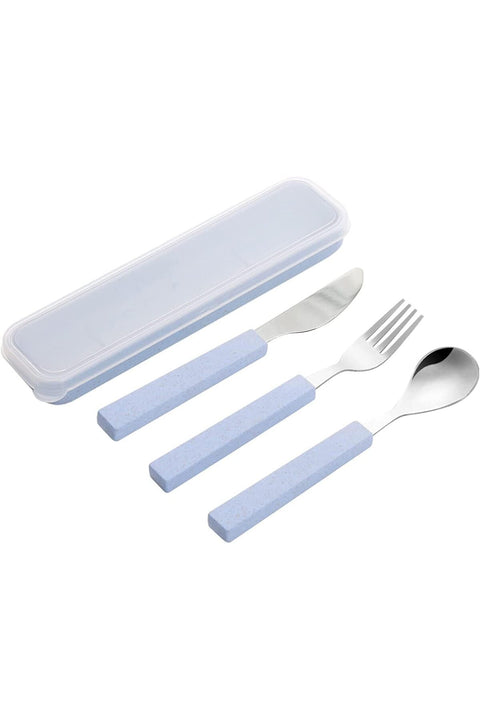 Flatware Set Children Utensils Set 18/10 Stainless Steel Child Silverware Knife Spoon Fork Set with Travel Case for Kids Lunch Box 3-Piece (Blue)