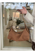 Women's Suede Hobo Crossbody Bag with Adjustable Strap & Zipper Closure - Retro-Inspired Casual Handbag