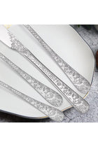 Floral Silverware Set, 5-Piece Silvery Stainless Steel Flatware with Rose Flower Design