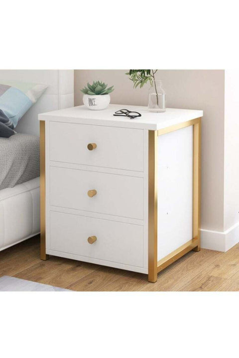 Bedside Storage Cabinet, Modern Side Nightstand Desk with Three Storage Drawer, Simple Mini Space Saving for Bedroom Office Lounge Living Room White