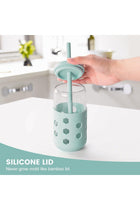 Glass Cups with Silicone Lids and Straws (4 Pcs), 473ml Drinking Glasses Set with Silicone Sleeves for Coffee Bar Accessories Iced Coffee Cups with Lids, Glass Tumbler Reusable for Gifts