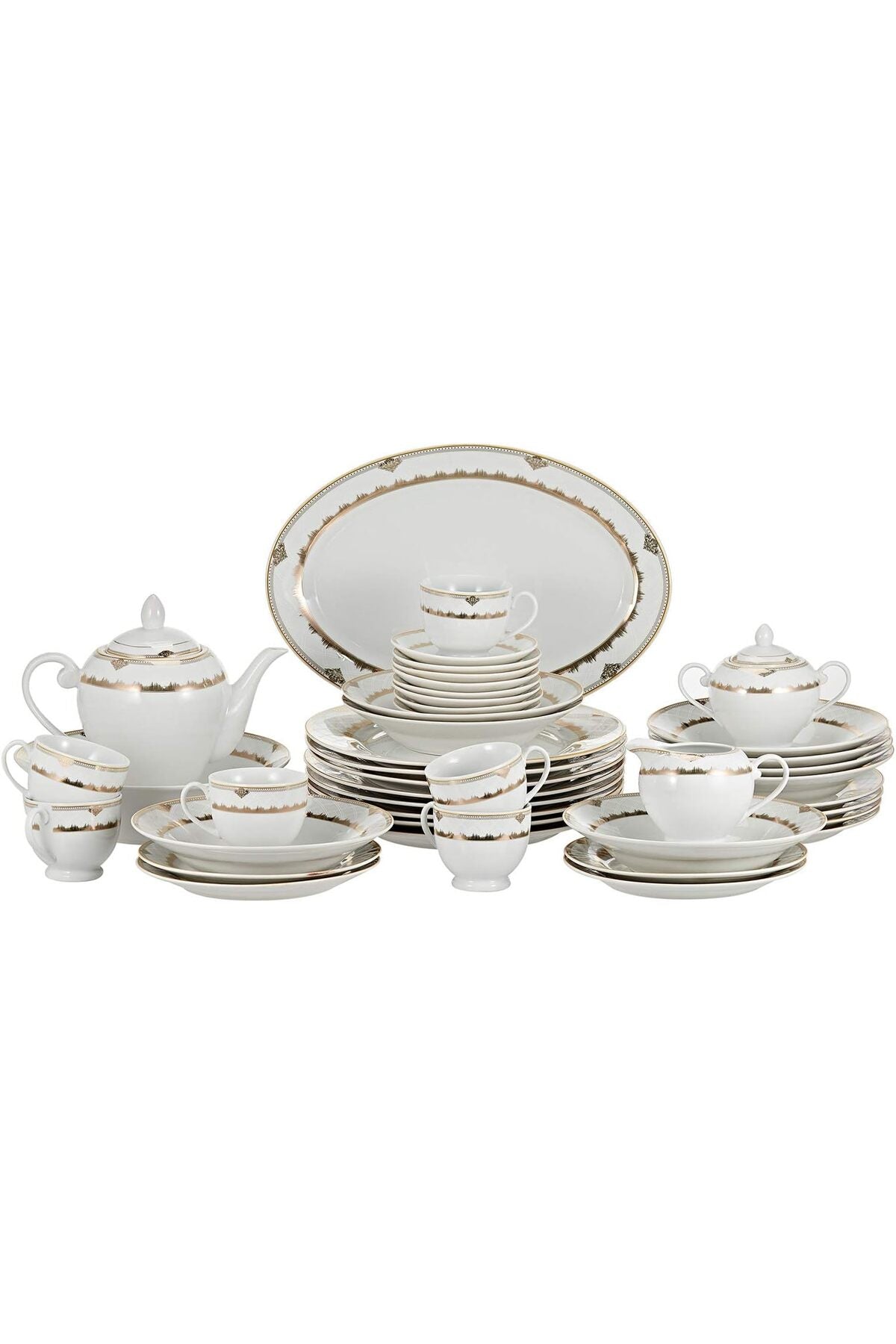47 Pieces Decal Round Dinner Set, White, W 46.0 x H 34.0 D 31.0 cm