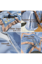 Xrare Bedding Set 4Pcs, King Size Duvet Cover Set, Jacquard Satin Quilt Cover(220x240cm), Embroidery Pattern Bed Set, Azure-PaleBlue