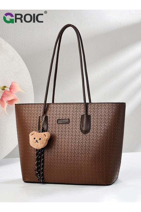 Fashion Tote Bags Shoulder Bag, Purses and Handbags for Women, Womens Totes Purse Shoulder Bags with Bear Pendant, Laptop Compartment Handbags for Business Office Work