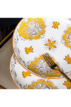 12-Piece Gold and White Floral Pattern Ceramic Dinnerware Set - Microwave & Dishwasher Safe
