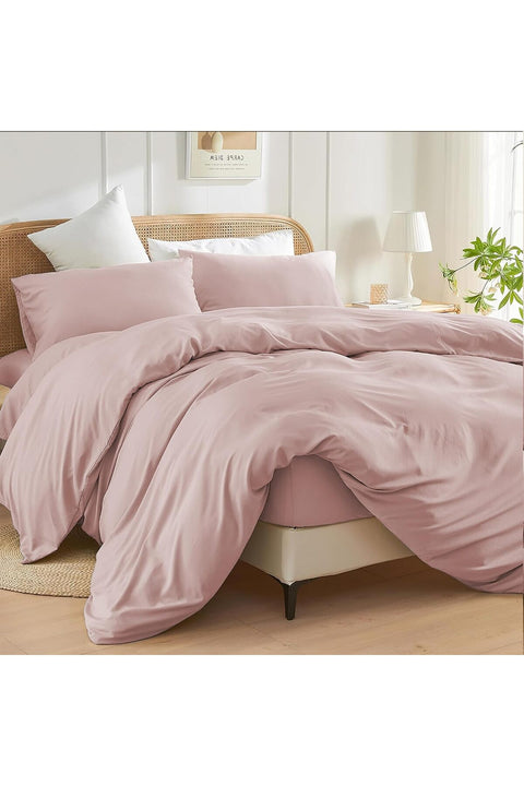 Double Size Duvet Cover Set (Blush) - 3 Pcs Brushed Microfiber Plain Dyed Quilt Cover - Bedding Set