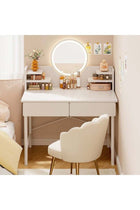 Simple Makeup Vanity Dressing Table, Steel Leg Small White Table with Shelf, Drawer, Mirror and Led Light for Bedroom and Small Space (RJ80CK, 80 * 40cm)