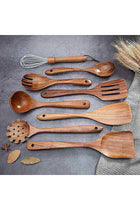 12 Piece Natural Teak Wooden Kitchen Utensil Set with 2Spoon Shelf and Storage Wood Barrel - Comfort Grip Cooking Spoons and Utensils Holder