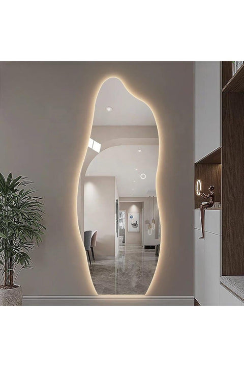 Full Length Mirror Standing Hanging or Leaning Against Wall Large Bedroom Mirror Floor Mirror Dressing Mirror Wall-Mounted Mirror Wood Frame Rectangular 3 Color LED Light 70 * 165cm