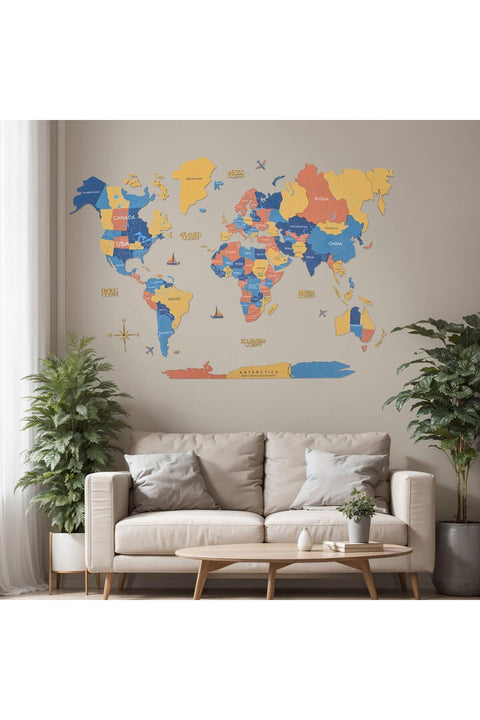 Enjoy The Wood Wooden World Map Wall Decor, Indie Color Travel Wall Art for Bedroom and Kids Room, Unique Gift Idea for Boys, Girls, Son and Daughter, Birthday UAE – Indie S (73 x 49 cm)