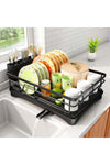 Dish Drying Rack, Stainless Steel Dish Rack for Kitchen Counter, Large-Capacity Dish Drainer with Cutlery Holder, Kitchen Organizer for Dishes, Spoons and Forks, Black