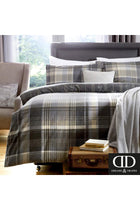 Dreams & Drapes - Charcoal Grey Checkered Deer Duvet Cover - Single Bedding Size (140 x 200cm) - Soft 100% Brushed Cotton - Reversible (2 Designs)