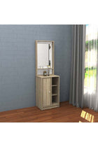 Kinder 1 Door Open Shelf Tall Dresser With Mirror Durable Dressing Table Vanity Table Makeup Table Desk With Storage Bedroom Furnitures - White & Sonoma Oak