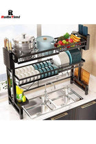 Large Capacity Dish Drainer Drying Rack Telescopic Adjustable Length Kitchen Rack Multifunctional Expandable Counter Organizer Over Sink Space Saver Dish Rack - 2 Tier