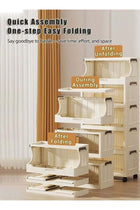 CozyNest 5-Tier Foldable Mobile Storage Cabinet, 65cm Wide Transparent Door Organizer, Rolling Snack Storage Rack for Living Room & Bedroom
