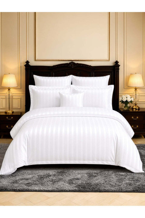 Hotel Striped Comforter Set, Fits 200x200 cm Size Bed, Removable Duvet Filler Included, 8-Pcs King Size, 350 GSM Filling.